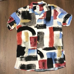 watercolor design button-up shirt